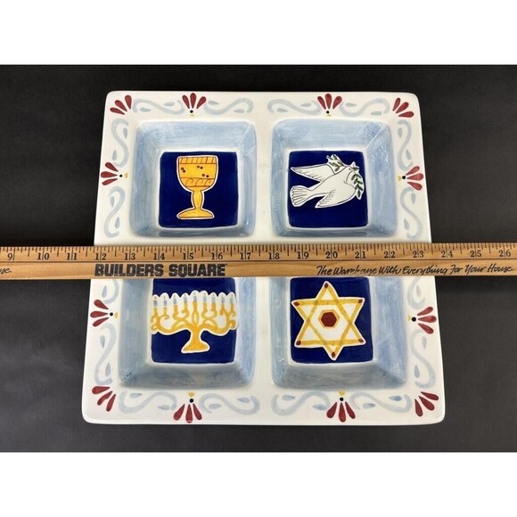 1980'S LARGE CERAMIC DIVIDED SERVING PLATTER JEWISH HANUKKAH CHANUKAH DESIGN - Picture 6 of 7
